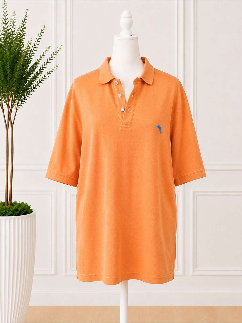 Tommy Bahama Orange Polo Shirt Men’s XLT Tall Blue Marlin Logo Short Sleeve